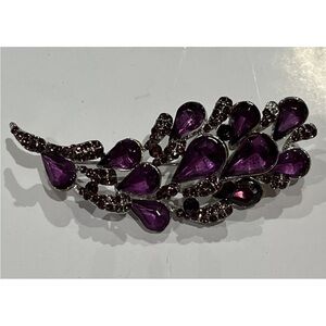 Silver Tone Brooch With Purple Pear Shaped Crystals Pin Brooch